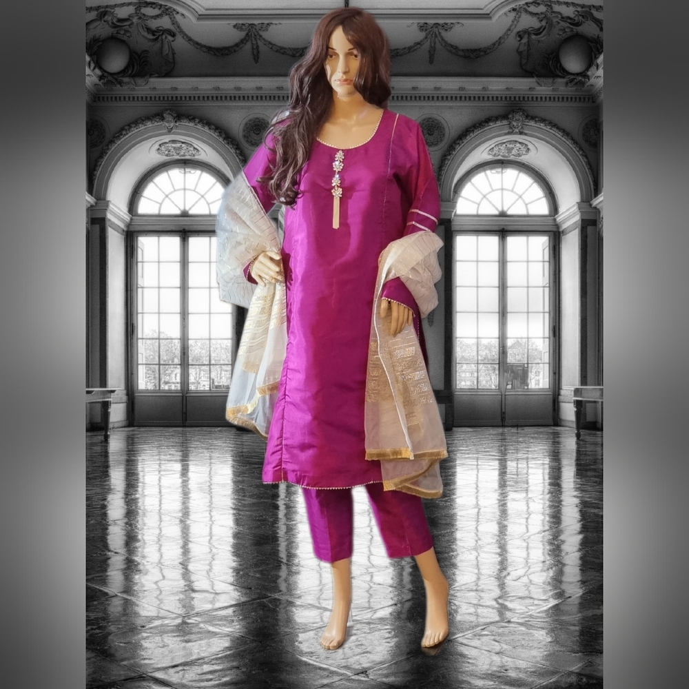 Pakistani Indian salwar kameez/ 3 peice salwar kameez suit/ China Raw Silk shirt